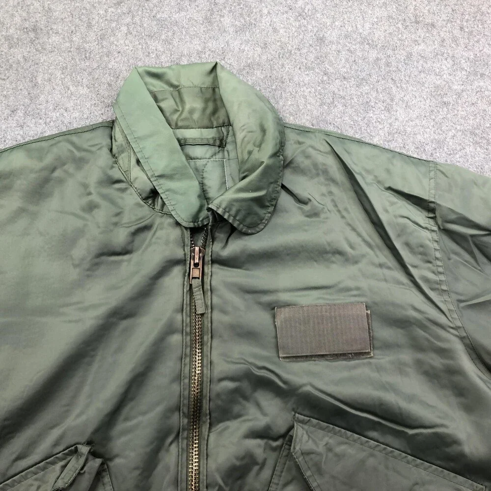 Military Jacket Mens Large Green Nylon Bomber Full Zip Insulated Army Pockets